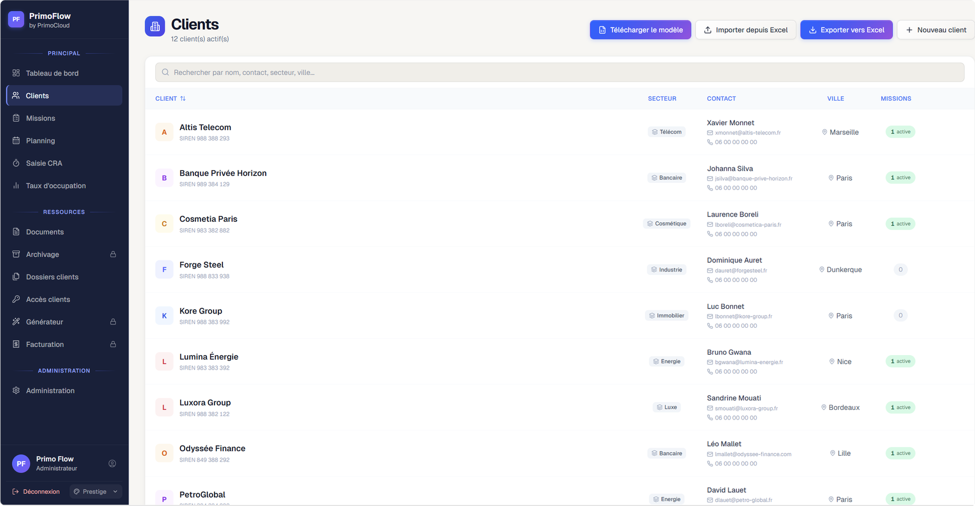 PrimoFlow - Gestion clients